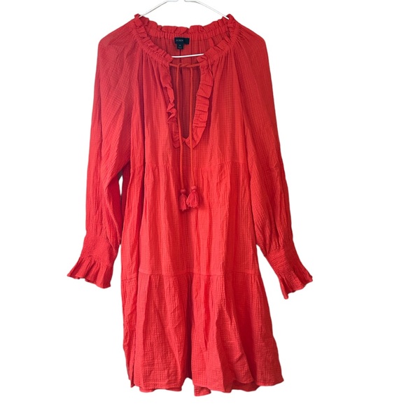 J. Crew Dresses & Skirts - Jcrew tunic dress  Coverup Orange AK277 Puff longSleeve Lightweight Medium Loose